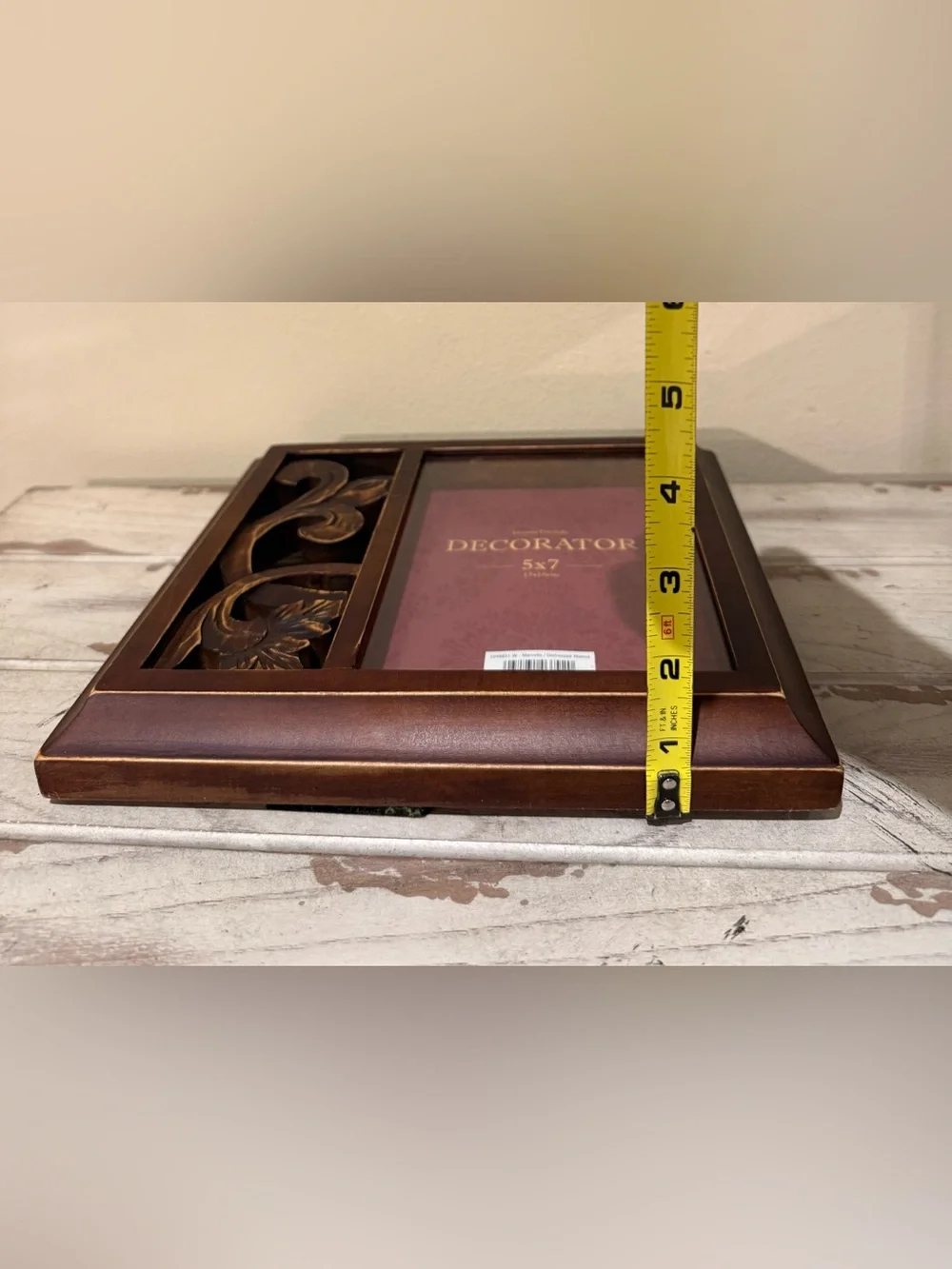 HomeTrends Marcello Distressed Walnut 5x7 Photo Frame with Carved Wood Accent